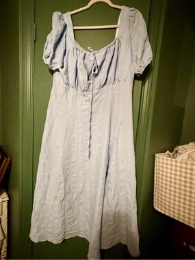 Cider Light Blue Puff-Sleeve Midi Dress nwt boho